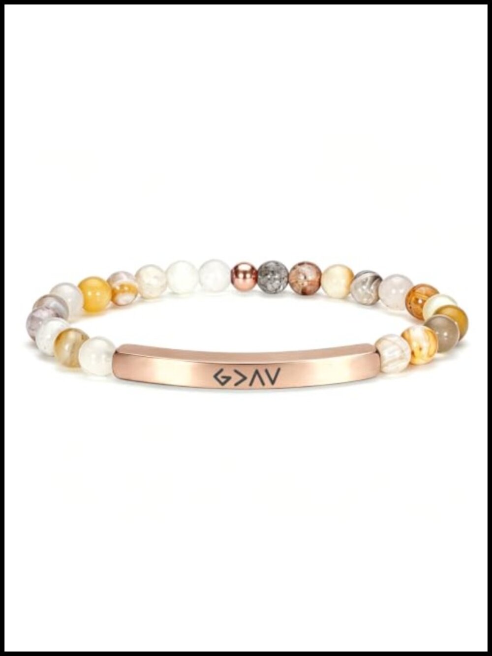 18K Gold Plated Bamboo Leaf Agate Stretch Bracelet Inspirational Bible Verse
